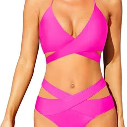 enaya store Self Design Women Bikini Pink Swimsuit-picture-38