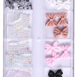 s.a.v.i 3D Nail Art Decoration Kit Bowknot Charms & Glass Rhinestones Nail Accessories image 2