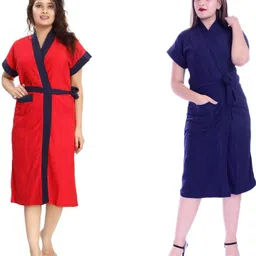 deeram Dark Blue, Red Free Size Bath Robe-picture-11