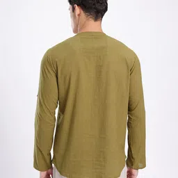 anouk rustic Men Solid Cotton Blend Straight Kurta image 2