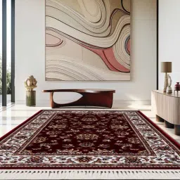 Burgundy & Cream Traditional Polyester 6 x 9 Feet Machine Made Carpet-image-67