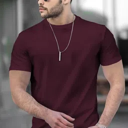 tripr Men Solid Round Neck Cotton Blend Maroon T-Shirt-picture-30