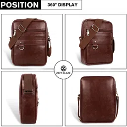 zipcraze Brown Men Sling Bag PU Synthetic Leather Men's Sling Bag Cross Body Travel Office Business messenger image 4