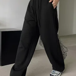 dockstreet Women Solid Black Track Pants image 2