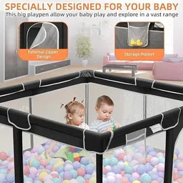 kartaharta Baby Playpen with Ball – Portable Play Yard with Breathable Mesh Panels (black) image 4