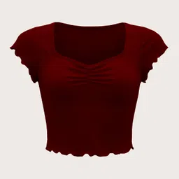 nalax designs Casual Ruffled Sleeves Solid Women Maroon Top-picture-34