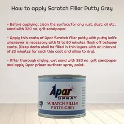 apar Scratch filler putty Grey (200 gms),1 putty knife and 320 Grit sandpaper Car Body Filler Putty image 4