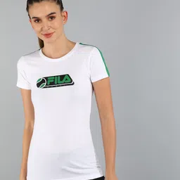 fila Women Printed Round Neck Pure Cotton White T-Shirt-picture-12