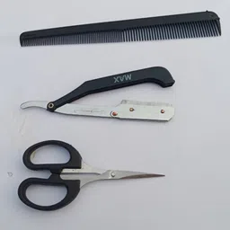 darshan 6 Inch Barber Hair Cutting Combo Scissor Razor, Elegant Comb Set Scissors image 3