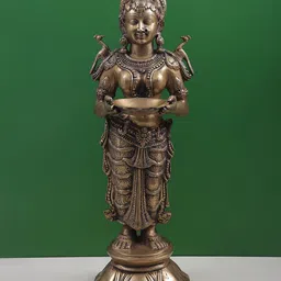 Exotic India Gold Toned Deeplakshmi Brass Showpiece-picture-27