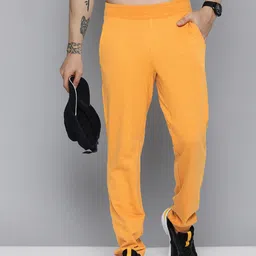 HERE&NOW Men Mustard Yellow Solid Knitted Track Pants-image-8