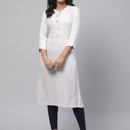 Biba Women Off-White & Silver Checked Straight Kurta-picture-14