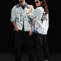 WROGN Unisex Typography Printed Boxy Fit Pure Cotton Denim Jacket-picture-15