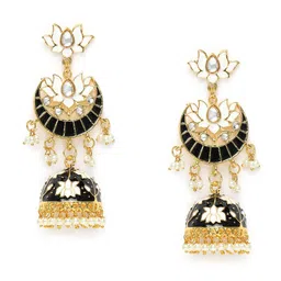 Zaveri Pearls Black & White Gold-Plated Meenakari Kundan Studded Earrings-picture-34