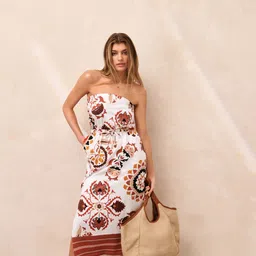 NEXT Pure Cotton Ethnic Motifs Print Maxi Bandeau Dress-image-65