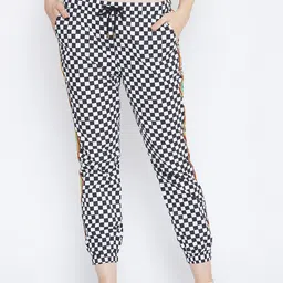 PUNK Women Black & White Regular Fit Checked Joggers-picture-16