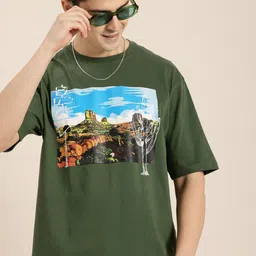 HERE&NOW Pure Cotton Graphic Printed Drop-Shoulder Sleeves T-shirt-picture-21