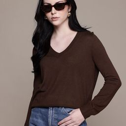 MANGO V-Neck Ribbed Hem Knitted Pullover-picture-31