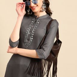 Sangria Yoke Design Mirror Work Kurta-picture-11