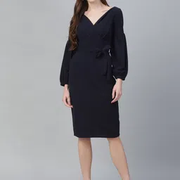 Athena Women Navy Blue Solid Wrap Dress-image-95