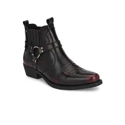 Delize Men Burgundy Solid Cowboy Ankle Boots-picture-32