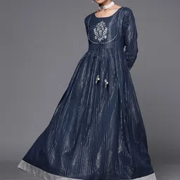 Varanga Women Blue & Silver-Coloured Striped Embroidered Detail Anarkali Kurta-picture-19