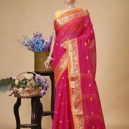 SLAGHA Woven Design Zari Pure Cotton Taant Saree-image-25