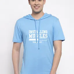 Friskers Men Blue Printed Hood T-shirt-image-17