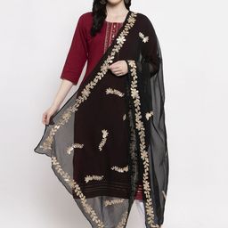 Clora Creation Black & Gold-Toned Woven Design Dupatta-picture-49