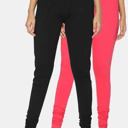 TSG Bliss Women Pack Of 2 Black & Rose Pink Solid Churidar-Length leggings-picture-16