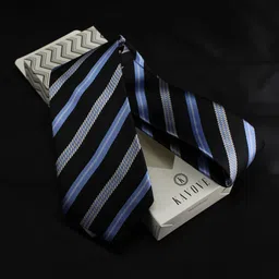 kavove KOVOVE Men Black & Blue Striped Broad Tie image 1