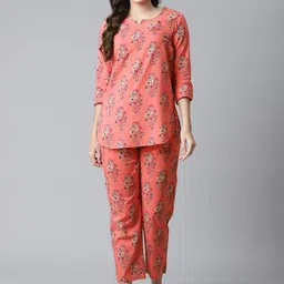 Divena Women Pink & Blue Printed Cotton Night suit-image-92