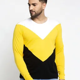 Friskers Men Black & Yellow Colourblocked Round Neck T-shirt-picture-32