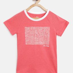 Alcis Girls Coral Pink & White Abstract Printed Round Neck T-shirt-picture-29