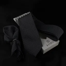 kavove Kovove Black & White Checked Tie with Pocket Square-picture-13