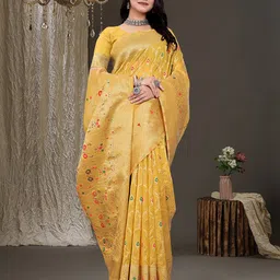 RUDIT CREATION Ethnic Motifs Zari Organza Saree-image-63