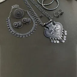 NAMAN ARTS Silver Plated Oxidised Jewellery Set-image-67