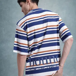 The Roadster Life Co. Striped Drop-Shoulder Sleeves Relaxed T-shirt-image-18