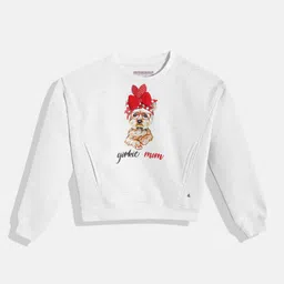 Monte Carlo Girls White & Beige Graphic Printed Sweatshirt with Bow Applique Detail-picture-19