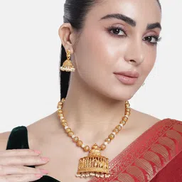 Estele Gold-Plated Pearls-Studded Temple Jewellery Set-picture-16