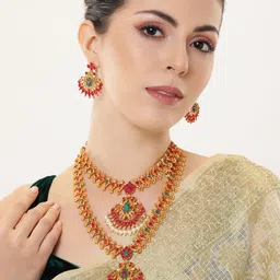 Estele Gold-Plated Peacock Nakshi Temple Jewellery Set-picture-15