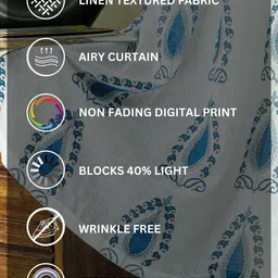 HOMADORN White & Blue Floral Printed Sheer Door Curtain image 2