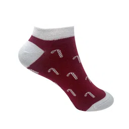 Mint & Oak Women Maroon & White Patterned Ankle Length Socks image 1