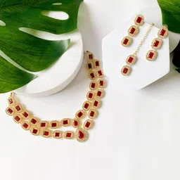 I Jewels Gold Plated Stone Studded Jewellery Set-picture-33