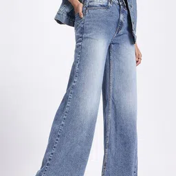 glitchez Women Frayed Chic Faded Wide Leg Jeans-image-10