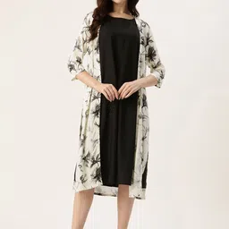 AMUKTI Solid Shift Midi Dress with Floral Printed Shrug-picture-31