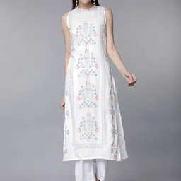 Vishudh Women Off-White Floral Printed Straight Kurta-image-90