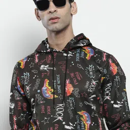 The Indian Garage Co Men Black Graphic Printed Hooded Sweatshirt-picture-23