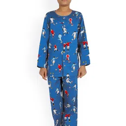 Nigh Nigh Boys Navy Blue & Red Printed Sustainable Night Suit-picture-14
