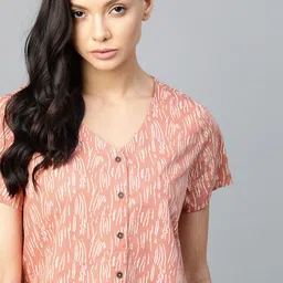 The Roadster Lifestyle Co Mauve & White Pure Cotton Printed Regular Top image 3